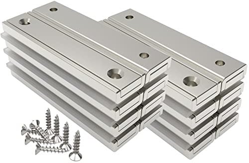 Magnetpro Pack of 16 Rectangular Magnets 30 kg Force 60 x 13.5 x 5 mm with Countersunk Hole and Capsule, Household and Industrial Pot Magnet with Screws