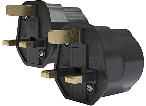 EAZY CASE - 2X UK Reiseadapter, Netzstecker für UK auf DE Schutzkontakt, 3Pin Stecker auf Schuko Euro-Buchse - Perfekter Reisestecker für England, Hong Kong, VAE, Zypern, Schwarz