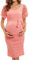 Caziffer Robe de Maternité à Manches Courtes Robe Grossesse avec Ceinture à Col Rond Couleur Unie pour Femme Été (Rose, XL)