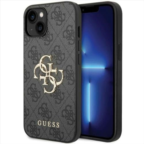 Guess PU 4G Metal Logo Case for iPhone 15 Grey - GUHCP15S4GMGGR
