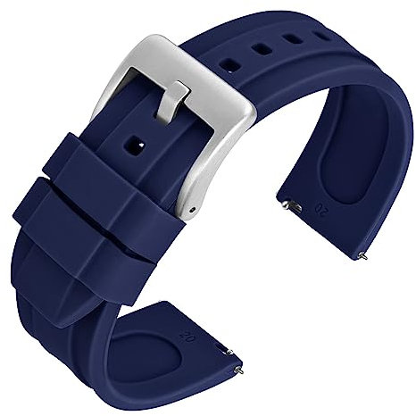 ANNEFIT Bracelets 18mm de Montres Silicone avec Boucle en Acier Inoxydable, Bande de Remplacement Libération Rapide pour Femme Homme (Bleu Foncé)