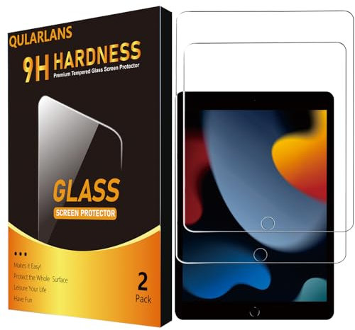 Qularlans 2 Pack Tablet Screen Protector Compatible with iPad 9th 8th 7th Generation Model A2602 A2197, Tempered Glass Film Guard