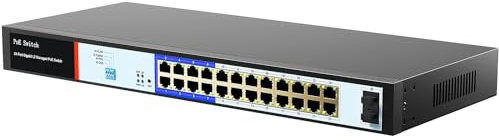 ENS PoE Switch - 100 Mbps 800 ft - Standard IEEE 802 3i/3u/3x/af/at Protocol - 30W max Power Every Single Port - 4 Working Mode, Perfect for IP Camera, Wireless AP, IP Phone (26 ports/24 PoE 250W)