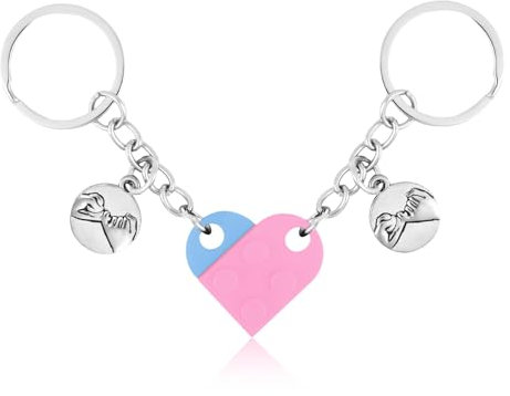 Assortis Porte-Clés Cour pour Couples, Porte-Clés Couple Personnalisé avec Pendentif Pinky Promise Cadeaux de Couple & Amitié pour Petit Ami Petite Amie Ami Couple (Rose, Bleu Clair)