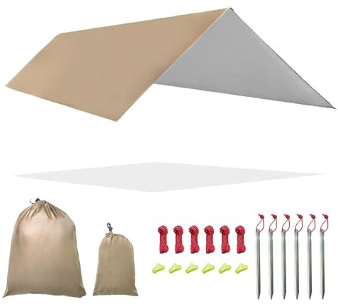 Fay Bless Ligero Toldo Camping Furgoneta Tarp Bushcraft 3X3 Impermeable Refugio de Supervivencia Multifuncional para Viajar Tienda de Campaña Toldo (Beige, 3 x 3 m)