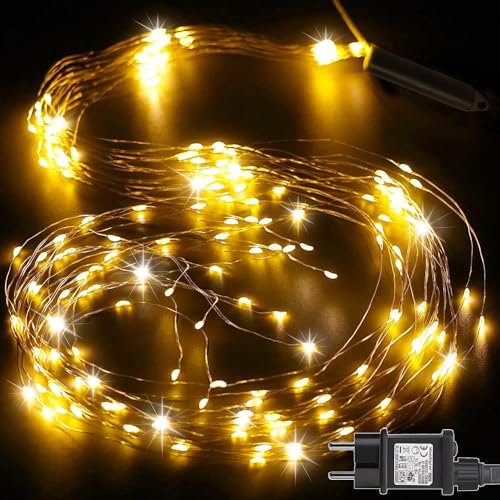Cozymeow Guirlande Lumineuse 1M 100 LED Guirlande avec Prise, Minuterie, Télécommande, 8 Modes Lumières de Noël Étanche Guirlande Lumineuse Cascade pour Sapin de Noël Intérieure Extérieure Décoration