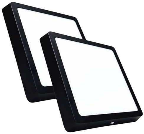 LED ATOMANT Pack 2x Plafón LED Cuadrado Superficie 210mm CCT 20W 1800LM Marco Negro, Techo para Baño, Cocina, Salón, Dormitorio, Driver Incluído