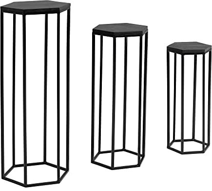 KADIMA DESIGN Massivholz und Metall Beistelltische, 3 Hexagon Tische, Modernes Design
