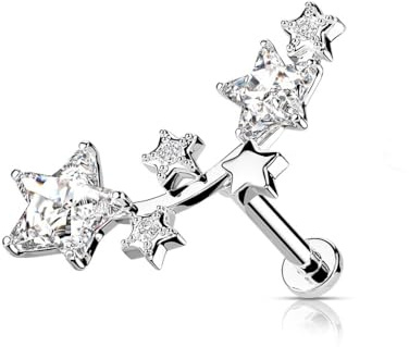 PiercedOff Journey Curve Labret with Multi Star Clear CZ Vine Top
