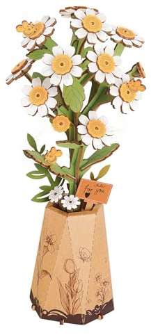 Rolife 3D Puzzle Blumen Blumenstrauß hölzerne Blüte Handwerk Modell Kits für Erwachsene Ewige Blumen romantisches Geschenk für ihren Geburtstag/Valentinstag/Muttertag (Kamille)