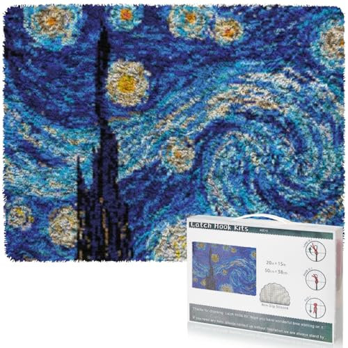 EsLuker.ly Latch Hook Rug Kits für Erwachsene Kinder Anfänger DIY Crochet Rug Making Kit mit gedruckten Katzen Muster Canvas Garn Teppich Stickerei Crafting Kunst, 20×15 Zoll (Starry Sky)