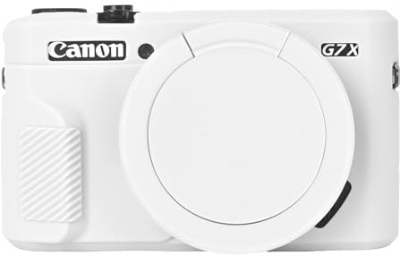Custodia per fotocamera Canon G7 X Mark II, custodia protettiva in morbido silicone con copriobiettivo rimovibile per fotocamera DSLR Powershot G7X Mark II,Bianco