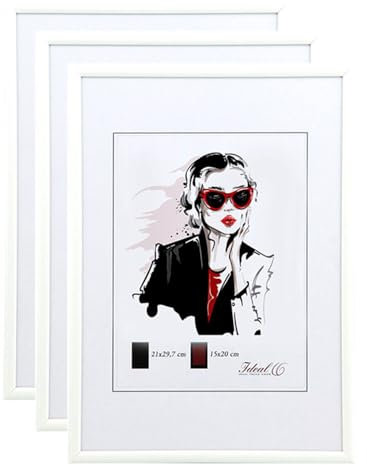 KM FOTO Set Moderner Glas Bilderrahmen NLS aus Kunststoff Perfekt für Fotos Poster und Wanddeko Collage: Farbe: 3er Pack Weiß | Format: 40x60