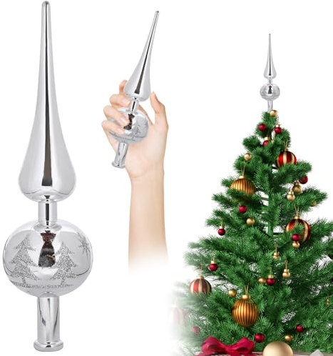 LETTERASHQP Weihnachtsbaumspitze Silber Christbaumspitze Klein Glänzend Baumspitze Weihnachten Tannenbaum Spitze Weihnachtsbaumspitze Kunststoff Weihnachten Baumschmuck für Feiertagsdekoration