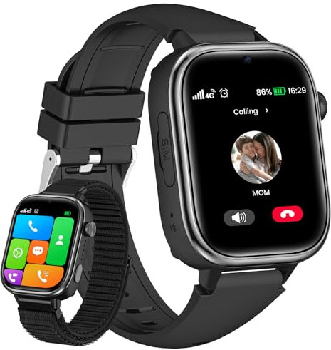 SWGOTA Smartwatch Bambini, Orologio Telefono Bambino con SIM Chiamate, GPS, 4G Videochiamata, SOS, IP68 Sveglia Cronometro Modalità Classe Giochi Contapassi per Ragazza e Ragazzo 3-12 Anni Regalo Nero