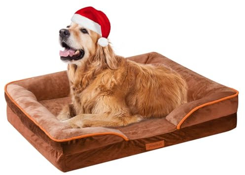 AUSCAT Orthopädisches Hundebett für Große & Mittelgroße Hunde - Schaumstoffsofa mit Abnehmbarem, Waschbarem Bezug, Wasserdichtem Futter und Rutschfester Unterseite, 88cm L x 64cm W x 20cm H (Braun)