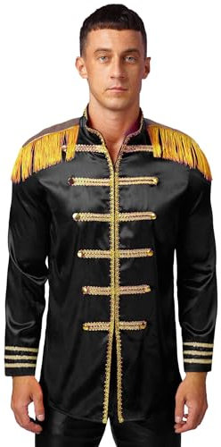 Fldy Herren Zirkusdirektor Jacke Zirkus Kostüm Ringmaster Uniform Langarm Blazer Mantel Mit Fransen-Epaulette Show Tanzkostüm Schwarz M