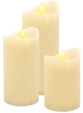 Spetebo LED Echtwachskerze warm weiß mit Timer 3er Set - 10/12 / 15 cm - Künstliche Kerzen mit Flacker Effekt Batterie betrieben - Weihnachten Advent Winter Deko Beleuchtung Kerze flammenlos