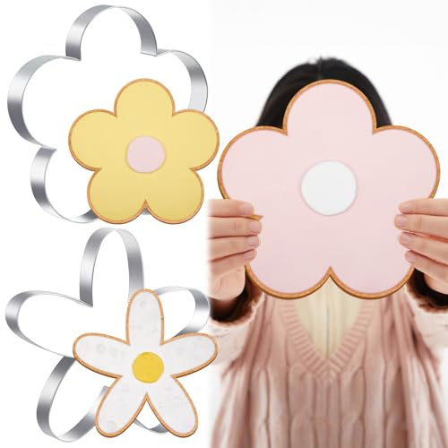 Teenyyou 2 Stück große Blumen-Ausstechformen, 20,3 cm, extra große Blume, Edelstahl, riesige Ausstechformen für Winterurlaub, Backen