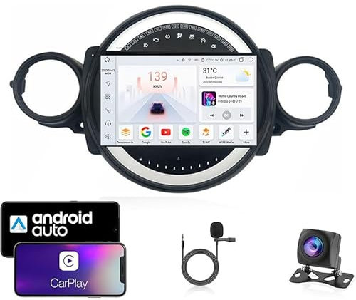 Autoradio Navigatore Car Android 13 Radio CarPlay 9 Pollici Bluetooth GPS Viva Voce Per BMW MINI R56 R60 2007-2015 Supporta Wireless Carplay Android Auto Controllo del Volante(T1 4 Core Wifi 1G+16G)