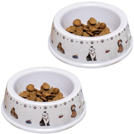 2x Dog Bowl White Plastic Faithful Friends Animal Water Food Feeding Drinking Dish