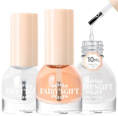 Base and Top Coat Nail Polish Set, 3Pcs No Wipe Shiny and Matte Coat for Fingernail Air Dry Clear Nail Polish Long Lasting Nail Protective DIY at Home (Base Coat Shiny/Matte Top Coat, 10 ML)
