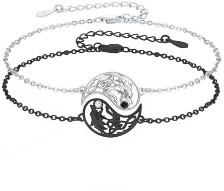 Waysles 2 Stücke Wolf passende Armband 925 Sterling Silber Yin Yang Keltischer Knoten Wolf Charms BFF Armband Paar Freundschaft Schmuck Valentinstagsgeschenke für Sie ihn Frauen Männer