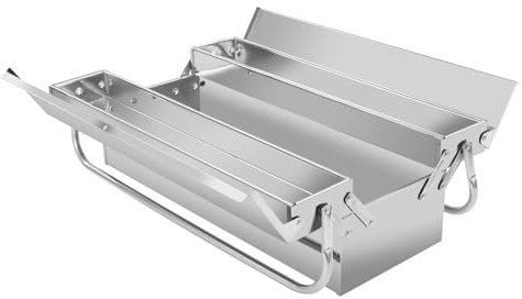 Werkzeugkasten leer aus 410er-Edelstahl mit zwei Faltbare Griffen, Tragbarer Metall-Werkzeugkoffer mit Einziehbare Tablett, Werkzeugkiste Werkzeugbox Toolbox Organizer (ohne Werkzeug)
