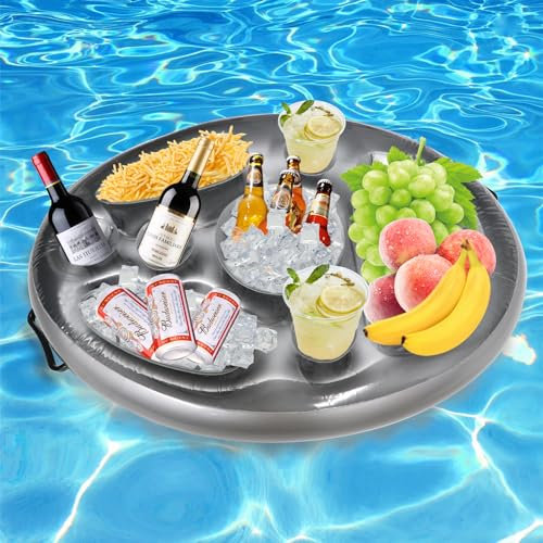 Forbabe Bar de piscine, 2 en 1 pour boissons et collations, 8 trous, grande capacité, gonflable, porte-gobelet, plateau flottant, plateau pour l'été, la piscine, les fêtes, le parc aquatique, la plage