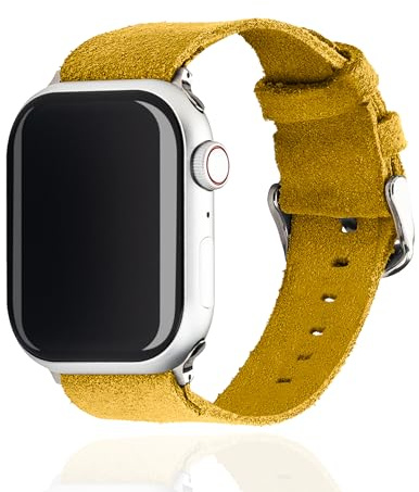 YS ACCESSORIES Suede Leather iWatch Strap, for Apple Watch 44mm 42mm 41mm 40mm 38mm, Compatible with iWatch Series, Unisex Soft Replacement Band with Quick Release