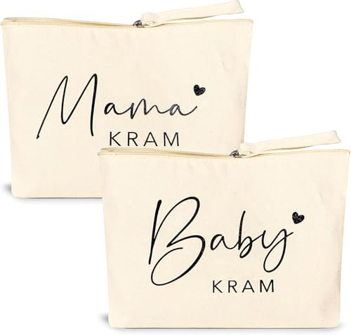 Arvoni 2 Pièces Trousse de Toilette Bebe et Maman, Cadeau Future Maman, Maquillage Pochette Maman avec Fermeture Eclair, Petit Confort Trousse Toilette Bebe pour Grossesse Baby Shower Fête des Mères
