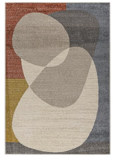 Mazovia Groß Teppich Wohnzimmer 200x300cm Creme Anthrazit Geometrisch Weich | Teppich für Schlafzimmer Büro Esszimmer Beige Pflegeleicht Tierfreundlich Allergikerfreundlich Fußbodenheizungsgeeignet