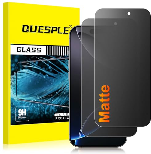 QUESPLE 2 Pack for iPhone 16 Pro Matte Privacy Screen Protector 6.3-Inch, 28°Anti-Spy Matte Tempered Glass Film, Anti-Fingerprint, Anti-Glare Matte Screen, Military-Grade Protection