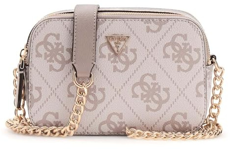 GUESS Umhängetasche Noelle II Crossbody Camera Bag Dark Taupe Logo hellgrau