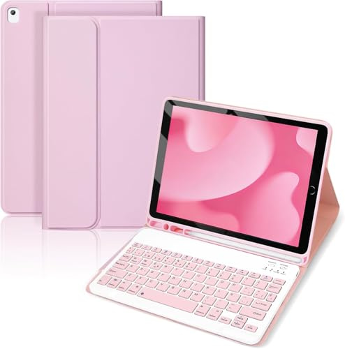 SXNIWBAI Funda con Teclado para iPad 10.2 9ª/8ª/7ª Generación, iPad Air 3 y Pro 10.5 - Teclado Bluetooth Magnético Desmontable con Layout Español Ñ (Rosa)