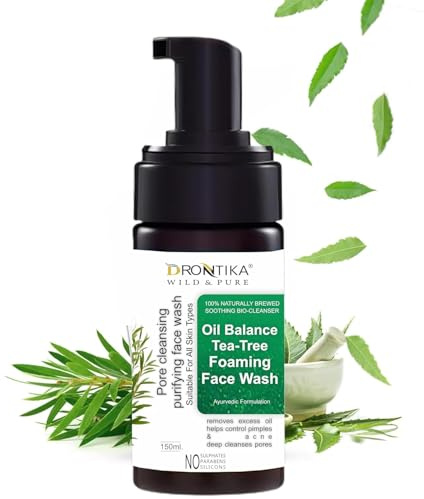 Wild & Pure Tea Tree Foaming Face Wash with Tea Tree and Ayurvedic Ingredinets for Acne and Pimples - 150ml Gently Cleanses |Removes Excess Oil |Antibacterial(Tea Tree (Oil Balance))