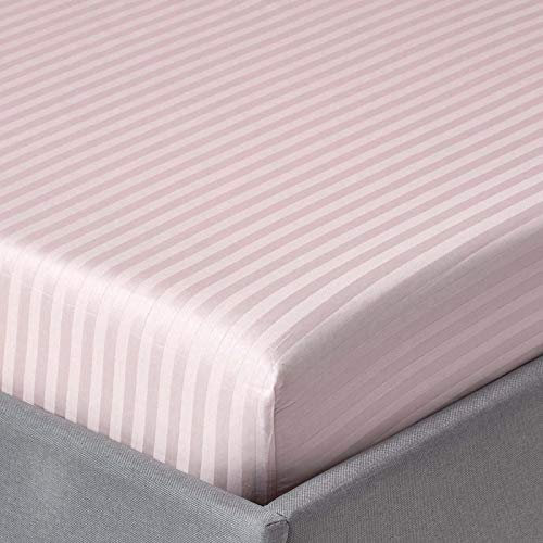 HOMESCAPES Damast Spannbettlaken 140x200 cm Flieder mit Satin-Streifen, 100% ägyptische Baumwolle, Betttuch mit Gummizug, Fadendichte 330