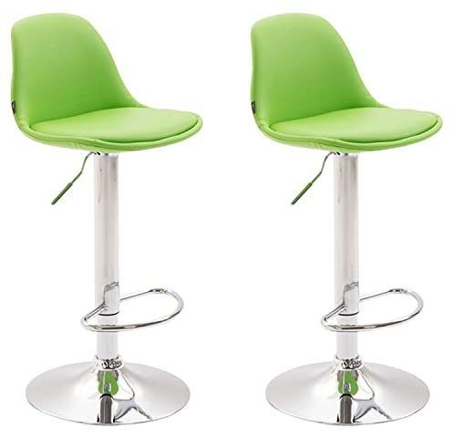CLP 2er Set Barhocker Kiel Mit Kunstlederbezug I 2x Höhenverstellbarer Barstuhl Mit Metallgestell Und Rückenlehne, Farbe:grün, Gestell Farbe:chrom