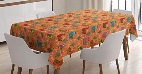 ABAKUHAUS Kaktus Tischdecke, Bunte Alpacas Blume, Druck mit Klaren Farben ohne Verblassen Waschbar für innen oder Außen Bereich, 140 x 170 cm, Orange