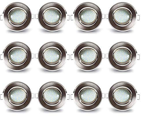 LAMPAOUS Led Einbaustrahler Dimmbar 230V Flach Spots Kaltweiss 12er-Set Aluminium Einbauleuchten mit 5 Watt 400lm Led Keramik Modul Einbauspots Deckenspots Deckenleuchten 35mm Einbautiefe Schwenkbar