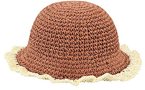 Surkat Strohhut mit großer Krempe, Strandmode, Sonnenhut mit Blumenmuster - Orange - Einheitsgröße