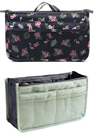 NOVAGO Organiseur Pochette Sac de Rangement intérieur pour Sac à Main ou Sac de Voyage (Divers Coloris Disponibles (Vert Claire+Flamant Rose 2)