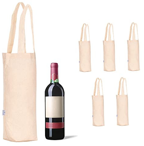Hell Blues 6 Pcs Canvas Bottle Wine Bags with Handles, 100% Cotton Burlap Blank Sublimation Bottle Gift Tote Carrier Picnic Wine Accessories, 33cm x 16cm x 7.6cm