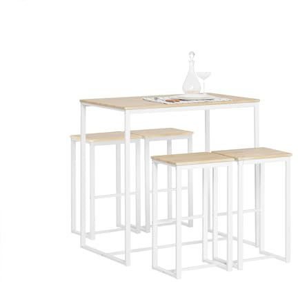 SoBuy Conjunto Mesa Alta de Cocina con 4 Taburetes – Mesa de Bar Alta para Comedor, Ahorro de Espacio para Pisos Pequeños, Balcón o Isla Cocina, Acabado Madera Natural, 100x60x96cm OGT15-WN