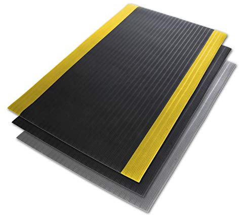 Floordirekt Anti-Ermüdungsmatte Softer-Work-Mat 90 x 150 cm, Schwarz-Gelb - Ergonomische Arbeitsplatzmatte - Gerippte, Rutschhemmende & dämpfende Oberfläche