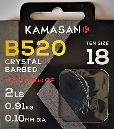 KAMASAN B520 FISHING HOOKS TO NYLON - SIZE 18 - ROACH, BREAM, SKIMMERS, GUDGEON, PERCH - CANAL , RIVERS, LAKES FISHING TACKLE