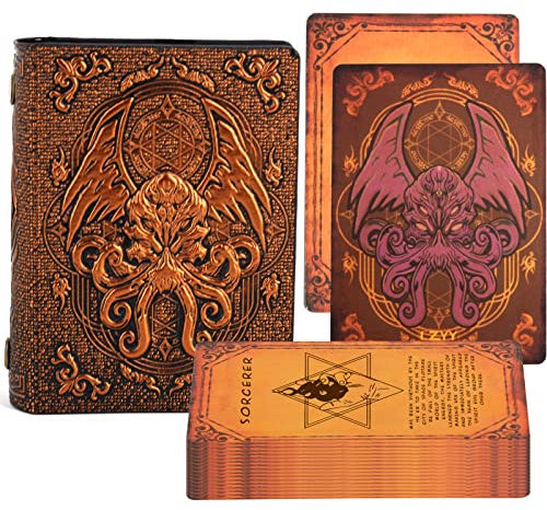 DND Spellcard Holder Cthulhu geprägtes Hardcover Spellbook Deck Case mit 54 leeren Karten Tabletop Gaming Zubehör für Dungeons and Dragons, RPG, Kartenspiel (Bronze)