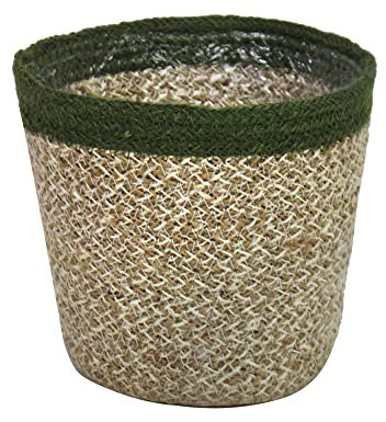Maceta de yute con borde verde de Bangladesh para flores, ideal como regalo