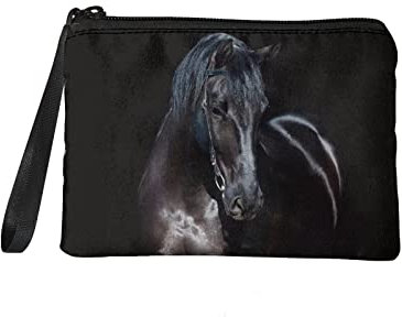 Chaqlin Schwarzes Pferd Kosmetiktaschen Geldbörse für Damen Herren,Mini Wallet Münztasche Tragbare Reise Kulturbeutel Organizer