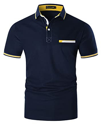 GHYUGR Men's Short Sleeve Polo Shirts Contrasting Colors Collar Golf Rugby Polos,Navy,L